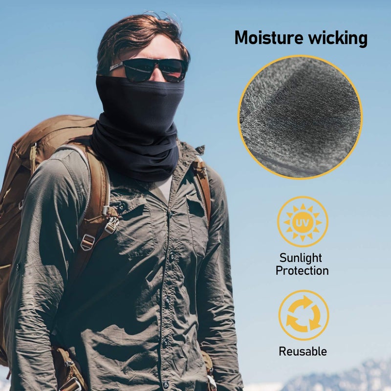 TICONN Neck Gaiter Face Cover Scarf, Breathable Sun & Wind-proof for Skiing Fishing Hiking Cycling (Quick Dry, Heather Black) - Image 3